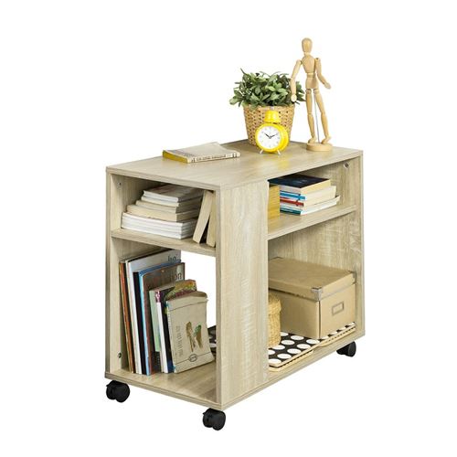 Bout de Canapé Table Café roulante avec 2 étagères de rangement, 2 Niveaux Bibliothèque à roulettes SoBuy® FBT34-N