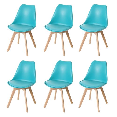 6x chaise de salle à manger MENDLER HWC-E53 similicuir turquoise pieds clairs