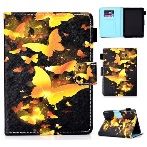 Etui en PU titulaire de la carte papillons d'or pour votre Amazon All-New Kindle (2019)