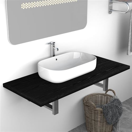 Étagère murale de salle de bain pour bassin Noir 90x40x16,3 cm