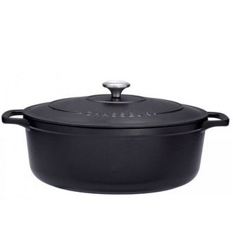 Agnelli Cast Iron Round Cocotte with Lid, 4.7-Quart Matt Black