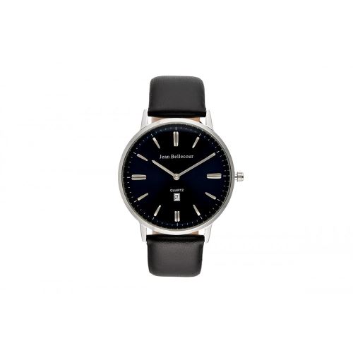 Montre Homme Jean Bellecour à Quartz Cadran Bleu 40mm Et Bracelet Noir En Cuir JBN30