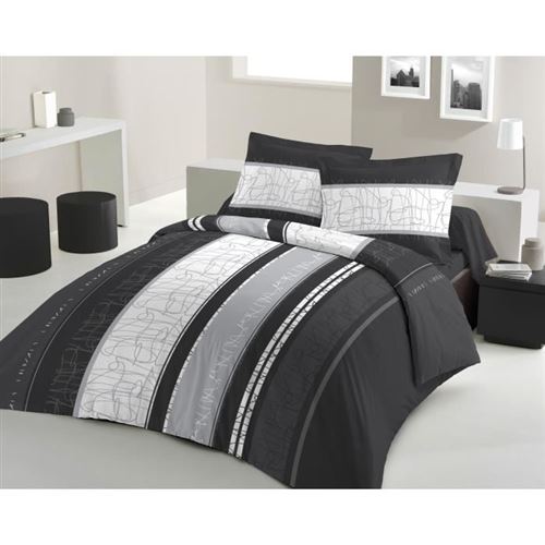 lovely home parure de couette coton confussus - 1 housse de couette 240x260 cm + 2 taies d'oreillers 65x65 cm noir