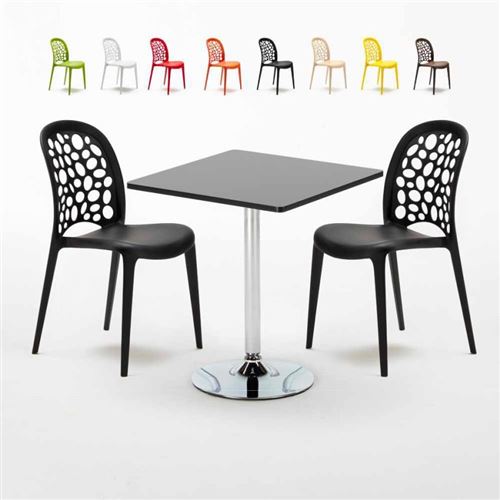 Table Carrée Noire 70x70cm Avec 2 Chaises Colorées Set Intérieur Bar Café WEDDING Mojito, Couleur: Noir