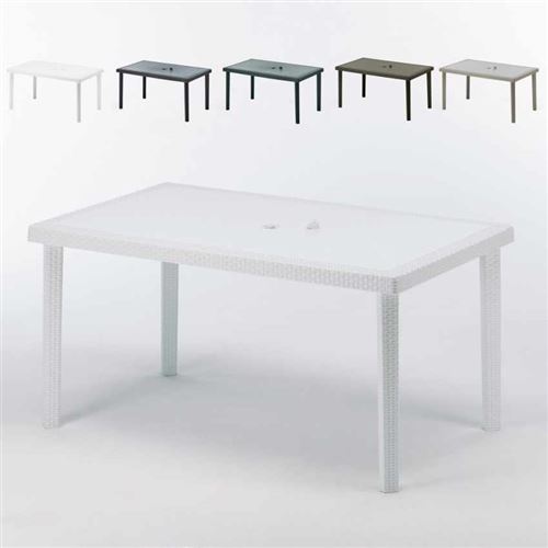 Grand Soleil - 12 Table jardin rectangulaire en poly-rotin bar café bistrot 150x90, Couleur: Blanc