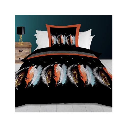Parure de couette 140x200 cm PLUMETTE noir, 100% coton 57 fils/cm2