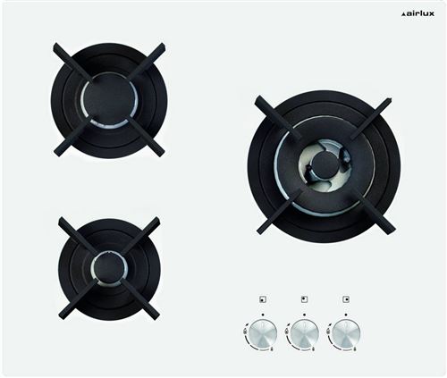 Airlux AV635HWH - Table de cuisson au gaz - 3 plaques de cuisson - Niche - largeur : 55 cm - profondeur : 47 cm - Blanc verre