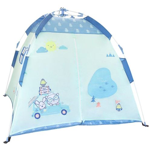 Todeco - Tente Pop Up Instantanée, Abri Soleil pour Bébé Plage, Motif bleu, Matériau: Tissu Oxford 210D, Fibre de verre