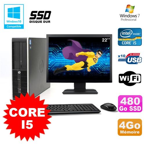 Pc hp elite 8100 sff intel core i5 3.2ghz 4go 480go ssd graveur wifi w722