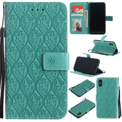 Etui en cuir PU folio portefeuille motif en rotin pour Samsung Galaxy J730/J7 2017 - Vert