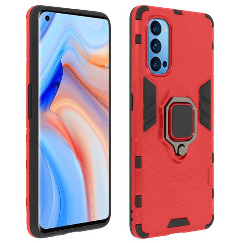 Avizar Coque pour Oppo Reno 4 Pro 5G Rigide Antichoc Bague Métallique Support Vidéo Rouge