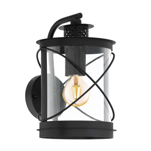 Applique pendante rustique ronde hilburn h28 cm ip44 - verre transparent - noir