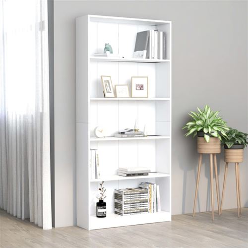 vidaXL Bibliothèque à 5 niveaux Blanc 80x24x175 cm Aggloméré