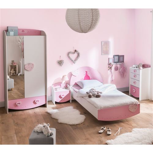 Chambre enfant féérie rose et blanc perle CB125 90x200