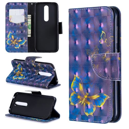 Etui en PU motif imprimé avec support papillon bleu pour votre Nokia 4.2
