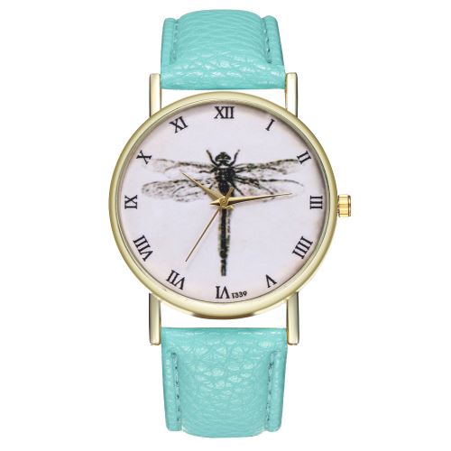 bracelet en cuir montre authentique dames tendance masculine montre à quartz étudiant T339-AMenthe verte