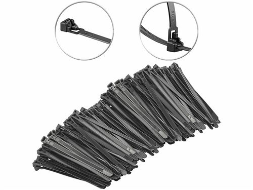 AGT : 200 colliers de serrage réutilisables - Noir - 150 x 7,6 mm