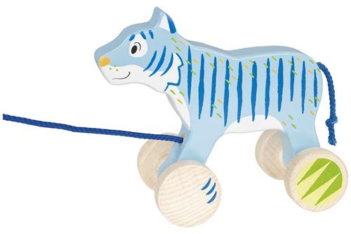 Goki animal de trait tigre junior 18 x 8 cm bois bleu