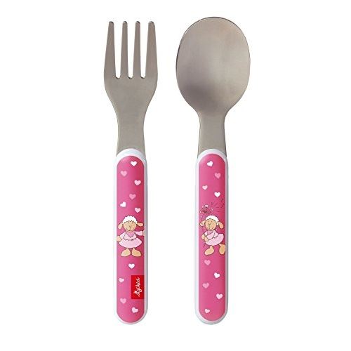 Sigikid, 24871 enfant fille couverts de table fourchette + cuillère, inox et plastique abs, schnuggi rose, 14 cm