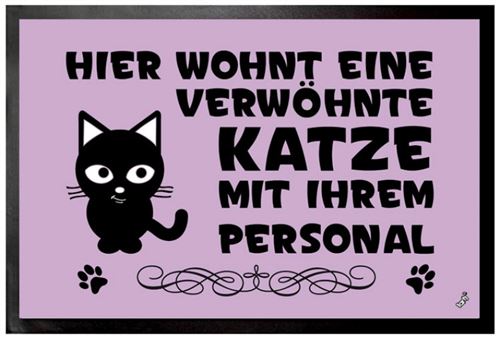 Chats Paillasson Essuie-Pieds - Hier Wohnt Eine Verwöhnte Katze Mit Ihrem Personal (40x60 cm)