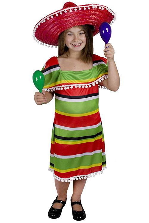 Déguisement de la parfaite petite Méxicaine avec cette jolie robe pour enfant. Ideal pour les fêtes de fin d'école. ( 12/14 ans )