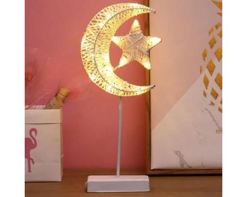 Lampe Décorative Lune Étoile Rotin Câble Luminaire LED 3M Lumière Blanc - YONIS