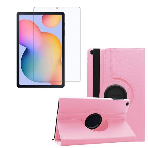Etui Rose pour Samsung Galaxy Tab S6 Lite 10.4 SM P610 avec Support Rotatif 360° et Film de protection en verre trempé [Toproduits®]