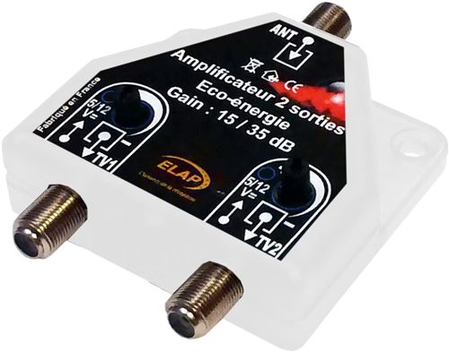 Amplificateur TNT LEYF - Preamplificateur HDTV Avec Gain Réglable 15-38 DB - Alimentation 2 Sorties Pour Antenne Terrestre