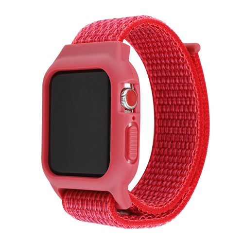 Bracelet en nylon avec coque de protection pour Apple Watch Series 6/ SE/ 5/ 4 44mm - Rouge