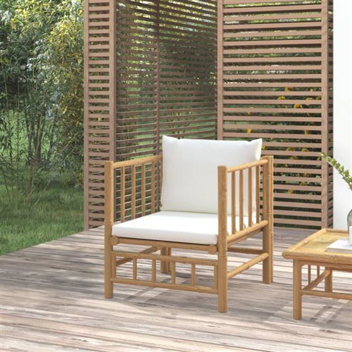 VIDAXL - Canapé de jardin - Bambou - Blanc - Image 2