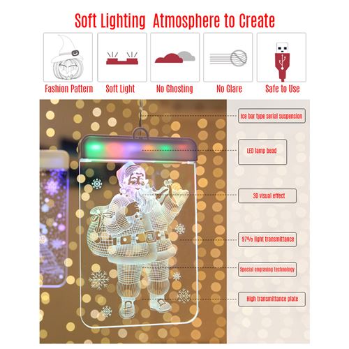 23€09 sur Guirlande Lumineuse LED de Noël Lampe Chaîne Décoration effet  visuel 3D USB alimenté pour la maison chambre intérieure Décor - Guirlande  de Noël - Achat & prix