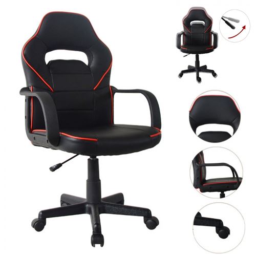 Chaise de bureau chaise gaming Thomas - enfant - style racing gaming- noir rouge
