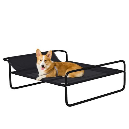 Comparer les prix de PawHut Lit surélevé pour chiens lit de camp pour chiens chats animaux de compagnie avec appui-tête 91 x 69 x 29 cm, noir