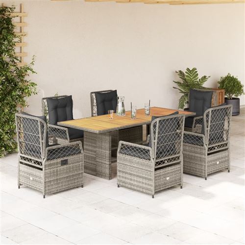 Non Communiqué Gris Vidaxl 7-Delige Tuinset Met Kussens Poly Rattan Grijs3262930