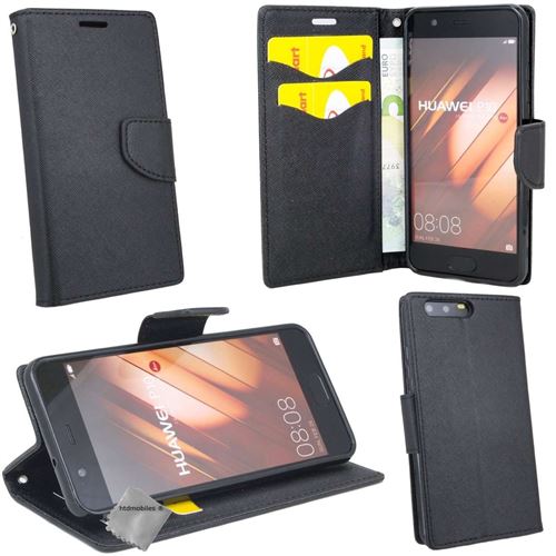 Housse etui coque pochette portefeuille pour Huawei P10 + film ecran - NOIR / NOIR - htdmobiles
