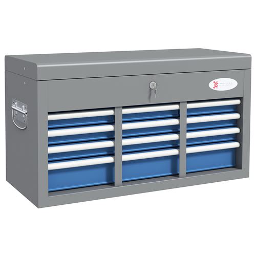Boite à outils métallique caisse à outils - 6 tiroirs + plateau verrouillables - tapis EVA poignées tôle acier gris bleu