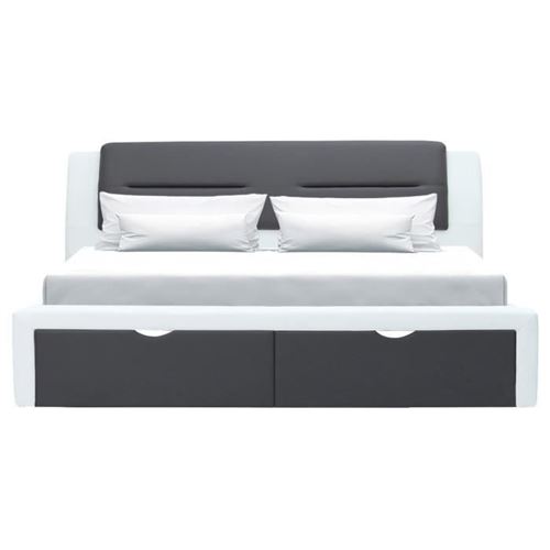 SCARLETTE Lit adulte contemporain avec tiroirs de rangement - Simili Gris foncé/blanc - Sommier inclus - 180 x 200 cm