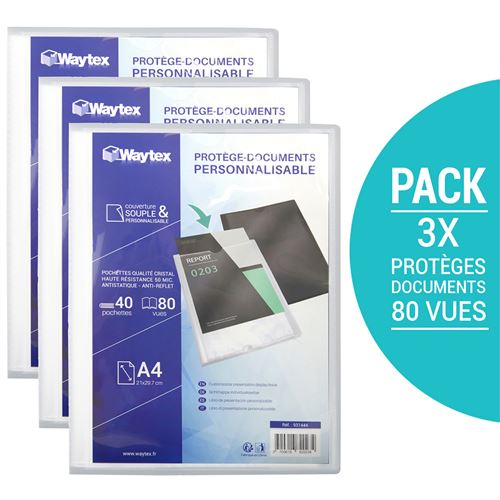 Lot 3 Protèges Documents A4 Personnalisable 80 Vues Couverture Polypro Transpare