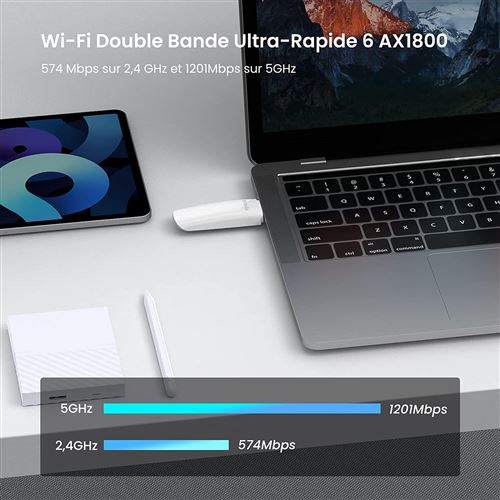 Clé WiFi 6 USB Puissante AX1800 Mbps, Double Bande Adaptateur USB