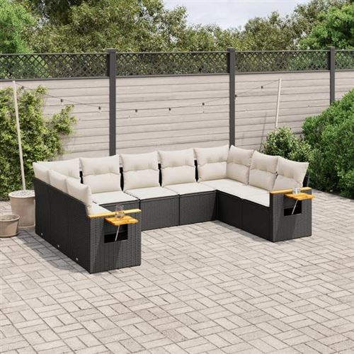 VIDAXL  Salon De Jardin 9 Pcs Avec Coussins Noir R&eacute;sine Tress&eacute;e