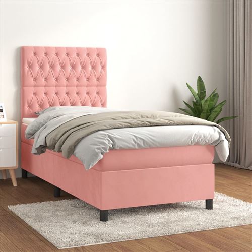 vidaXL Sommier à lattes de lit avec matelas Rose 100x200 cm Velours3143192