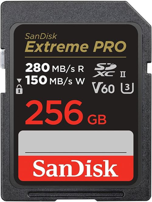 Carte Mémoire SD SDXC SanDisk Extreme Pro 256Go V60 UHS-II 280/150MBs U3 V60 C10