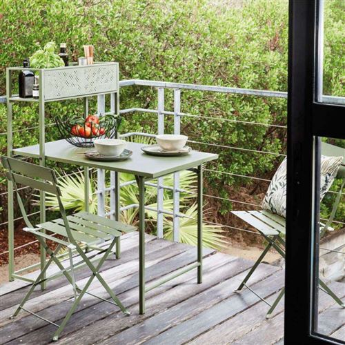Alizé - Salon de jardin spécial balcon en acier gain de place vert