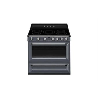 CENTRE DE CUISSON 90 CM, 1 FOUR CHALEUR TOURNANTE, CATALYSE, NETTOYAGE VAPOR CLEAN, TOURNEBROCHE, 5 FOYERS INDUCTION, GRIS ARDOISE