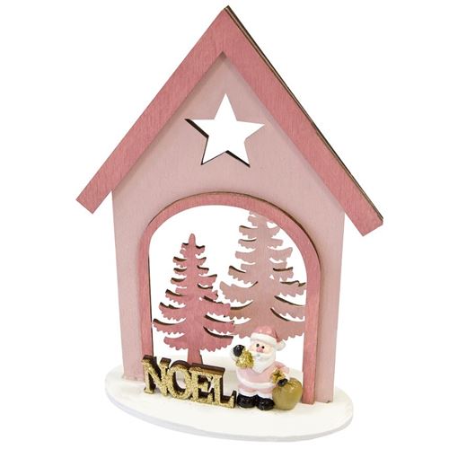 1 Maison du père Noël rose pour votre décoration de table 14cm REF/DEK0643