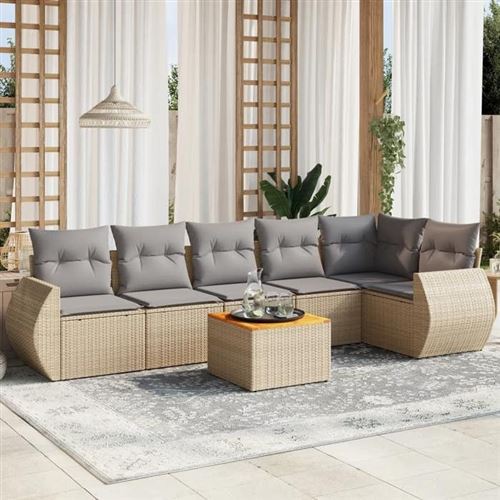 VIDAXL  Salon De Jardin Avec Coussins 7 Pcs Beige R&eacute;sine Tress&eacute;e