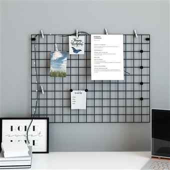 Gadgy Set De 2 Grilles Murales Métal Noir - Grille Photo Et Tableau Mémo Avec Accessoires - Organisateur Mural Pour Bureau, Chambre Ou Salon, 60,5 X 79,5 Cm
