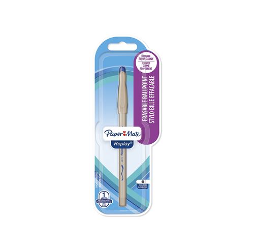 Paper Mate Replay - Stylo bille gommable - Bleu - Pointe moyenne 1.0mm - sous blister