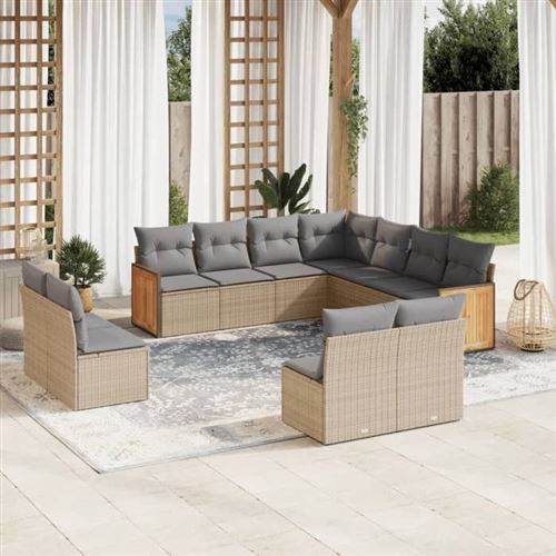 Non Communiqué Beige Vidaxl Salon De Jardin Avec Coussins 11 Pcs, Canapés De Terrasse, Ensemble De Meubles De Patio, Mobilier D'extérieur, 3260169