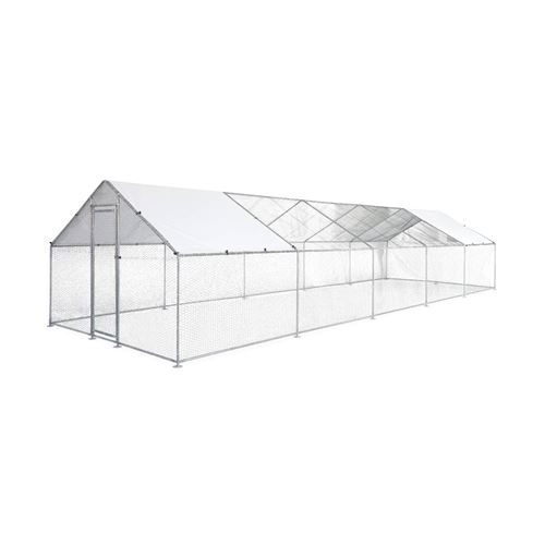 Meilleurs prix pour Enclos pour poulailler en acier galvanisé 30m2 toit imperméable et anti UV porte avec loquet